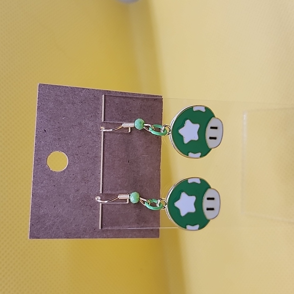 CUTE Mario Cart Charm Cartoon Gamer Earrings Green NEW NWT